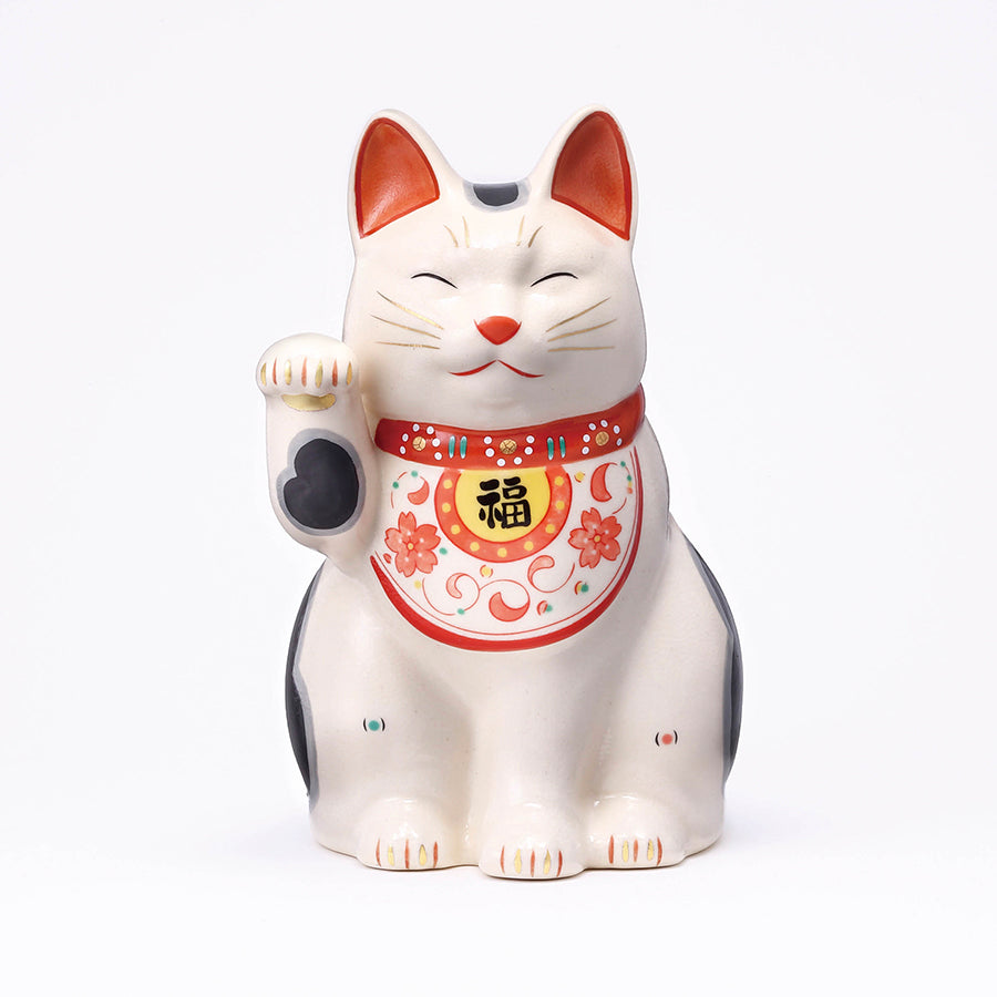陶彩万福唐草招き猫(右手上げ・大) – 中外陶園オンラインストア