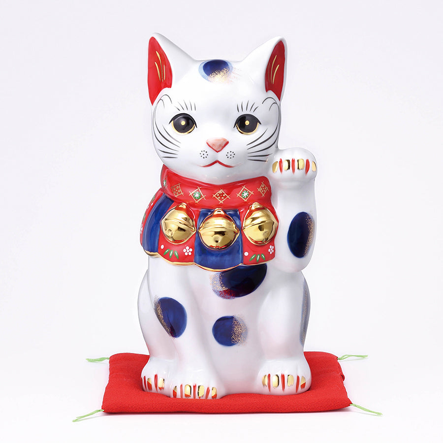 多色装飾の陶器製招き猫 染錦招き猫(9号・桐箱入) – 中外陶園オンラインストア