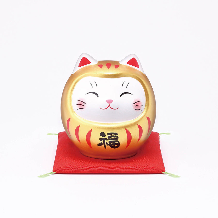 わちふぃーるど　手塗り　陶器製　猫だるま貯金箱　金 猫だるま(金福・中)(貯金箱) – 中外陶園オンラインストア