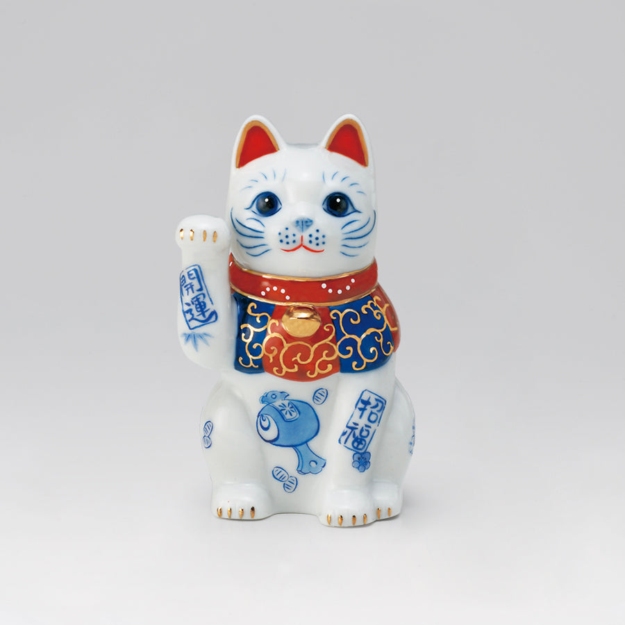 染錦開運招福招き猫(右手挙げ・3.5号) – 中外陶園オンラインストア