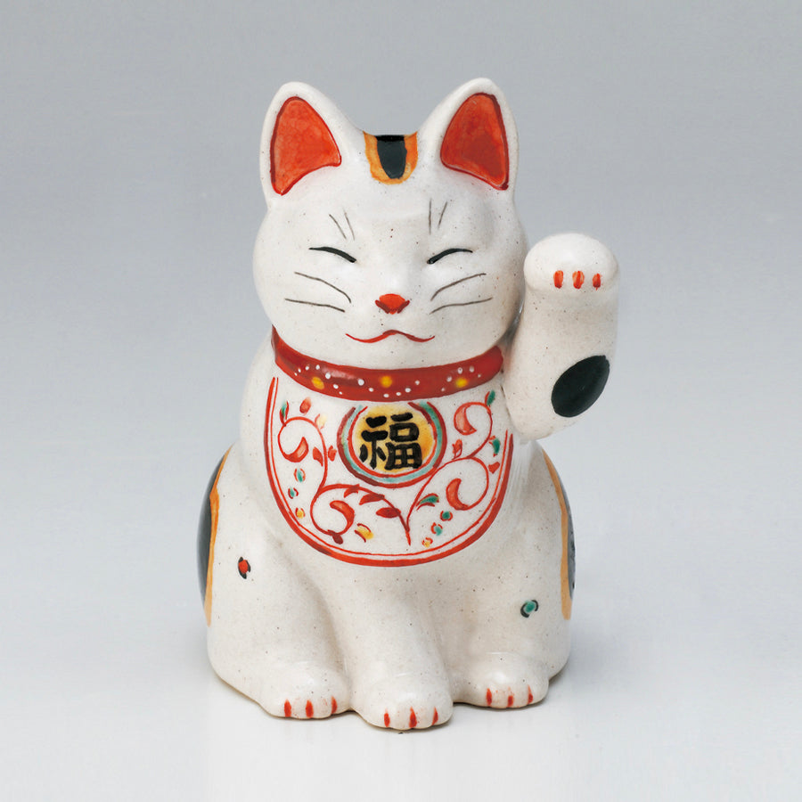 薬師窯 陶彩万福唐草招き猫 左手上げ・大 猫侍 玉之丞 あなご