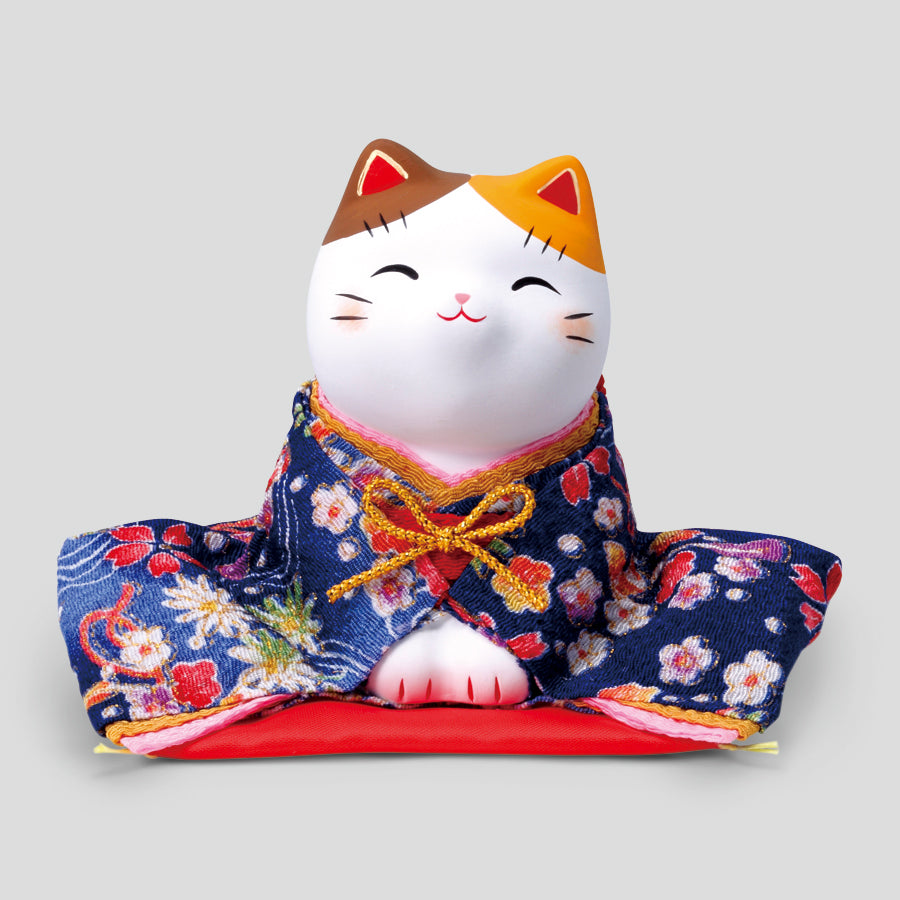 招き猫　えんじ色　ちりめん　縁起招き猫　猫　帯 emkcg-7454.jpg