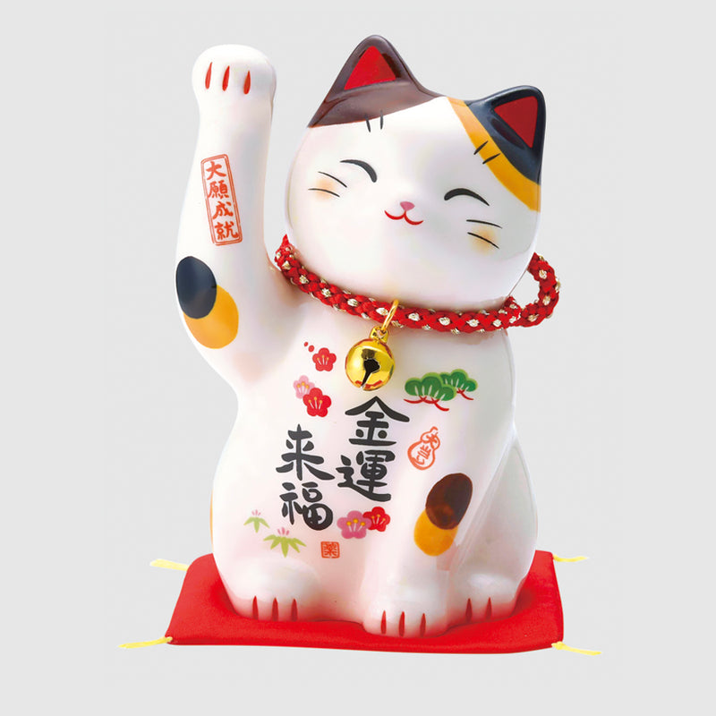 彩絵金運来福招き猫(鈴付･中)