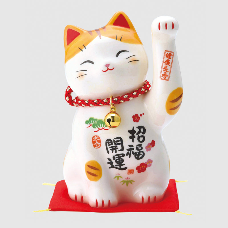 彩絵招福開運招き猫(鈴付･中)
