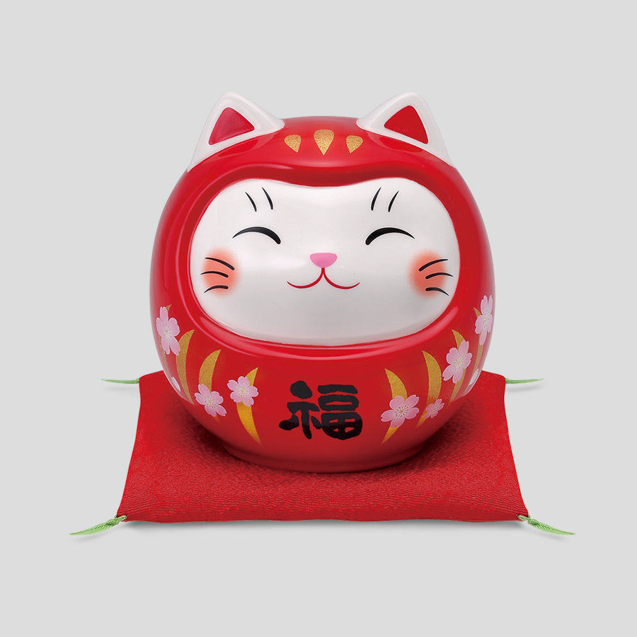 彩絵開運猫だるま(桜赤福・中・貯金箱) – 中外陶園オンラインストア