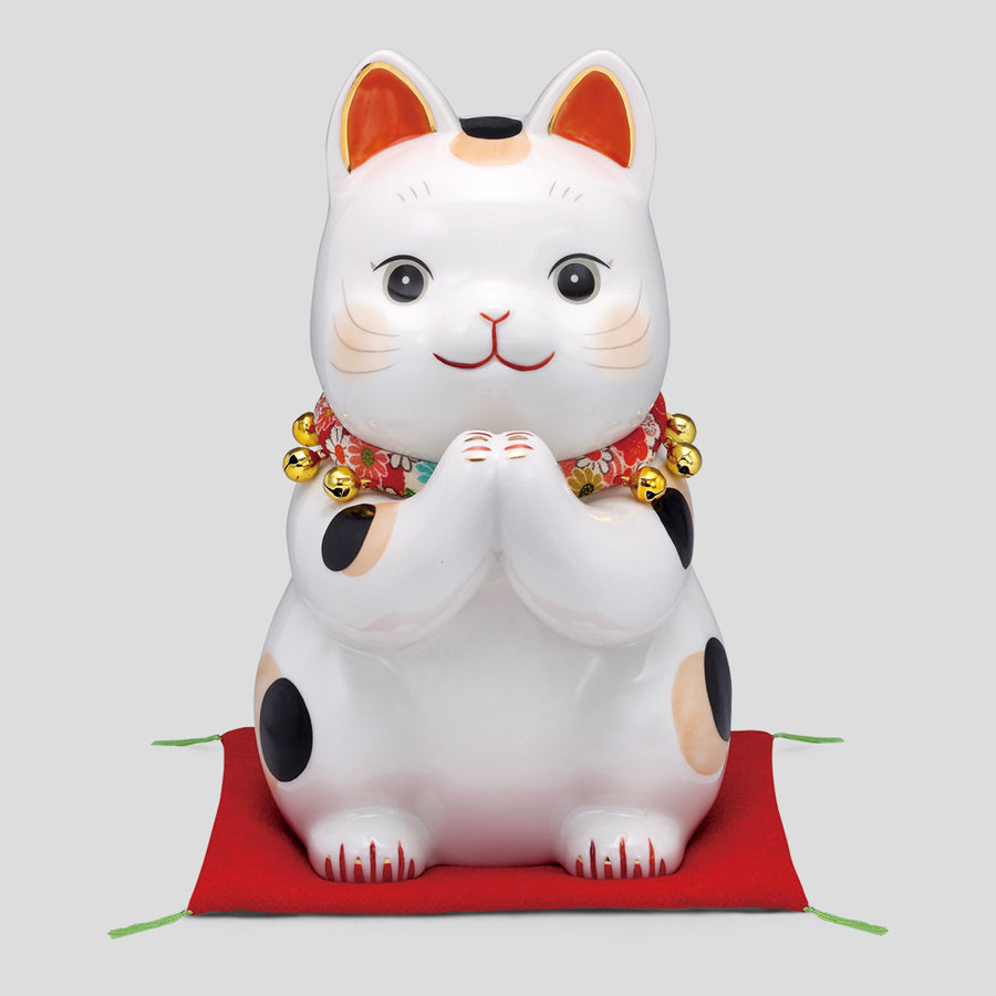 メロンパン 陶器製 色絵金彩 招き猫 貯金箱 縁起物 置物 N 5565C