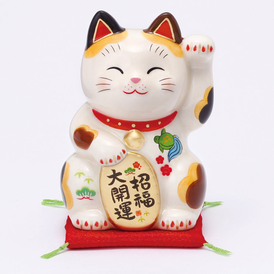 薬師窯 染錦 開運招福 招き猫 左手上げ 満願成就 - 工芸品