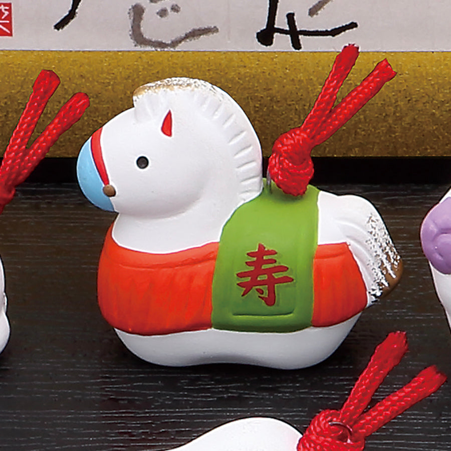 十二干支セット　中国古美術　金属工芸　茶道具　刻印あり　唐物　厚重　コレクション №93 錦彩招福寿々十二支飾り(土鈴)※単品 午(うま) – 中外陶園